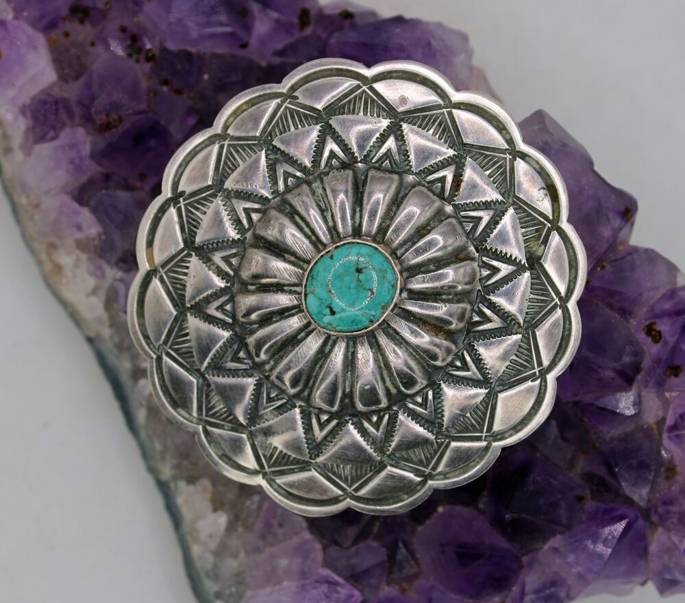 B. Morgan Sterling Silver Turquoise Concho Brooch